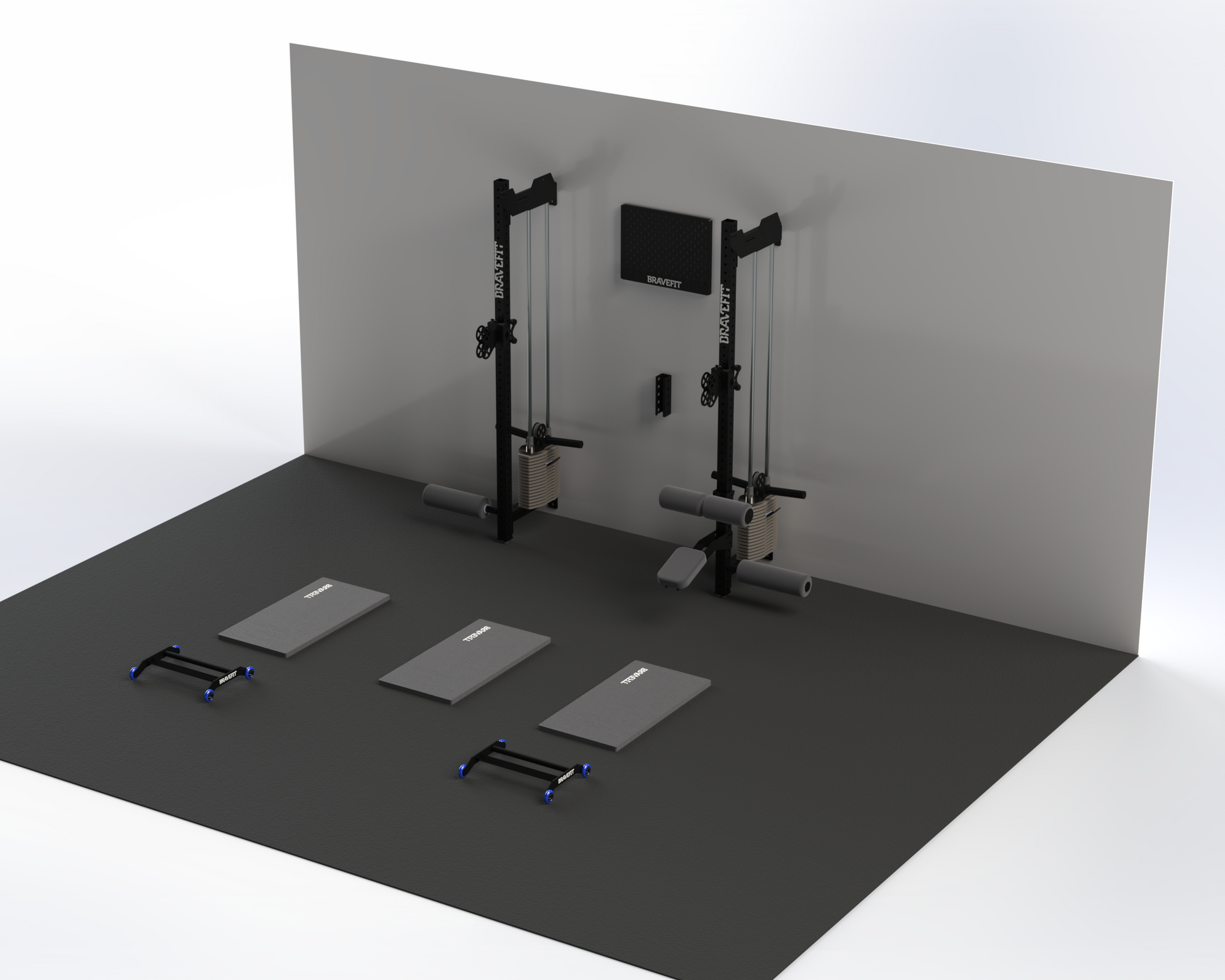 Sistema Bravefit de polea individual a pared con 180lb de resistencia, vista frontal